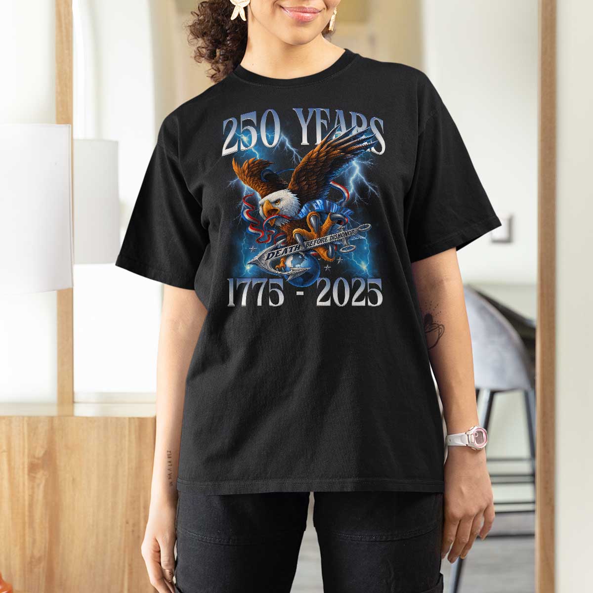 Marine Veteran 250th Anniversary T Shirt For Women Eagle Patriotic Military Gift for Marines Veterans - Wonder Print Shop