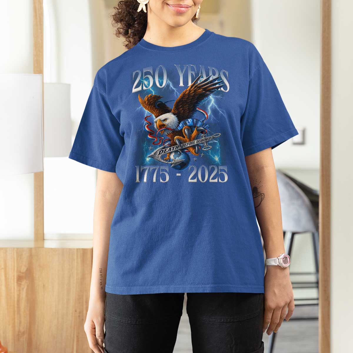 Marine Veteran 250th Anniversary T Shirt For Women Eagle Patriotic Military Gift for Marines Veterans - Wonder Print Shop