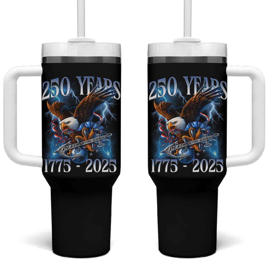 Marine Veteran 250th Anniversary Tumbler With Handle Eagle Patriotic Military Gift for Marines Veterans - Wonder Print Shop