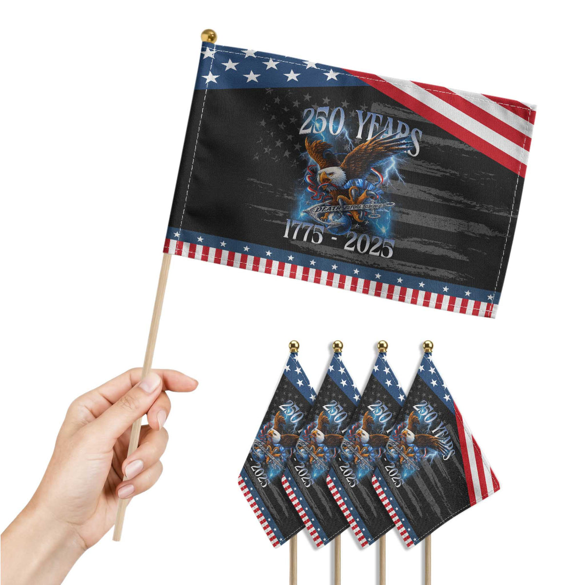 Marine Veteran 250th Anniversary Patriotic Handheld Flag Eagle Military Gift for Marines Veterans