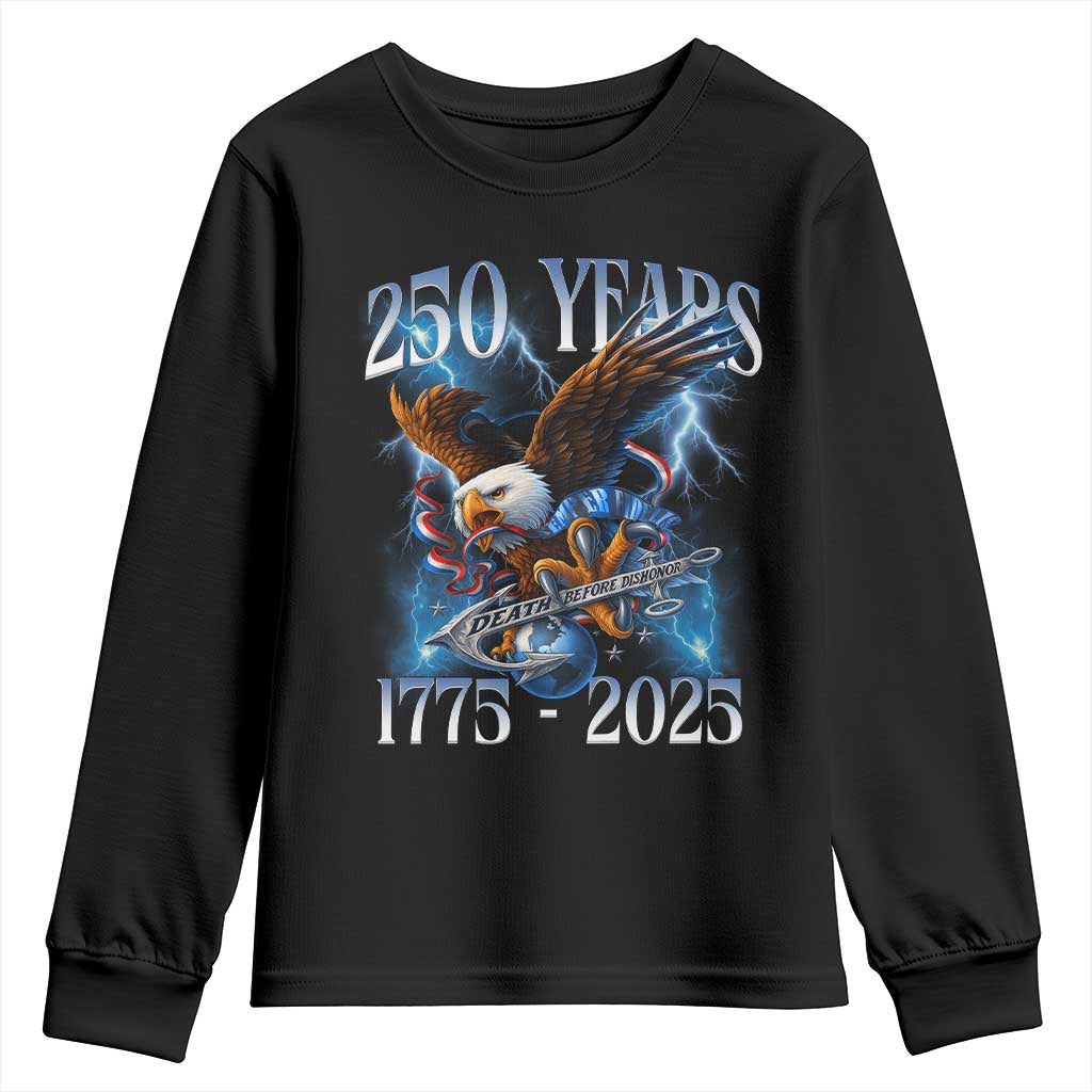 Marine Veteran 250th Anniversary Youth Sweatshirt Eagle Patriotic Military Gift for Marines Veterans - Wonder Print Shop