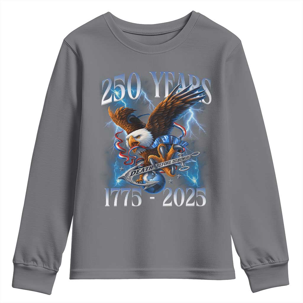 Marine Veteran 250th Anniversary Youth Sweatshirt Eagle Patriotic Military Gift for Marines Veterans - Wonder Print Shop
