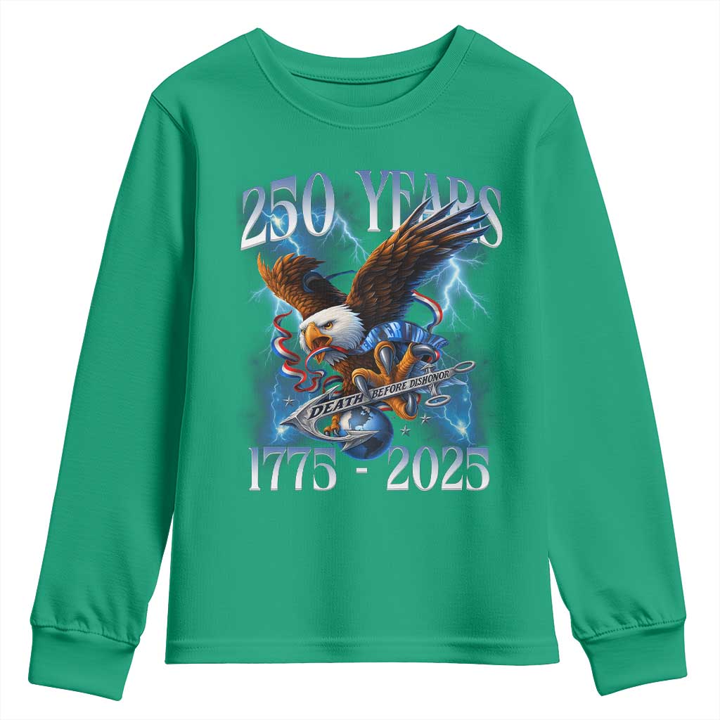 Marine Veteran 250th Anniversary Youth Sweatshirt Eagle Patriotic Military Gift for Marines Veterans - Wonder Print Shop