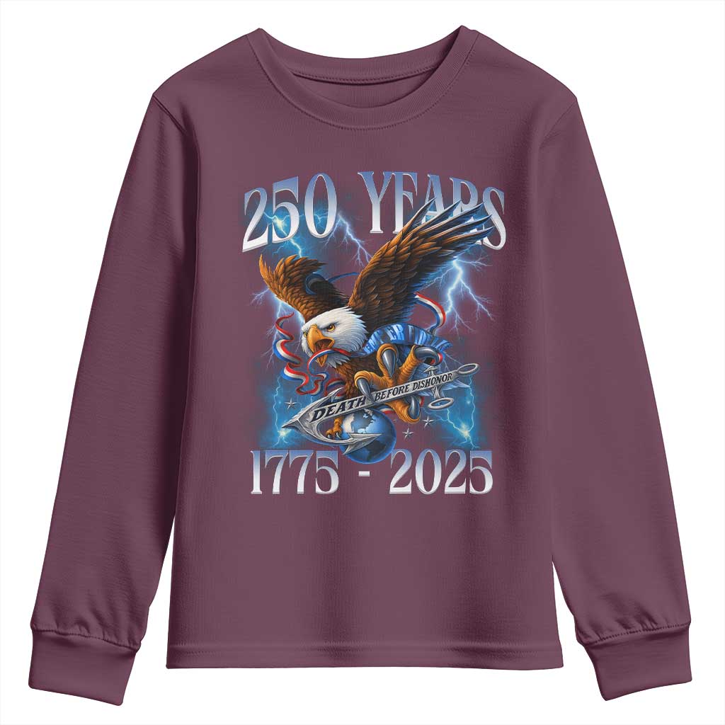 Marine Veteran 250th Anniversary Youth Sweatshirt Eagle Patriotic Military Gift for Marines Veterans - Wonder Print Shop