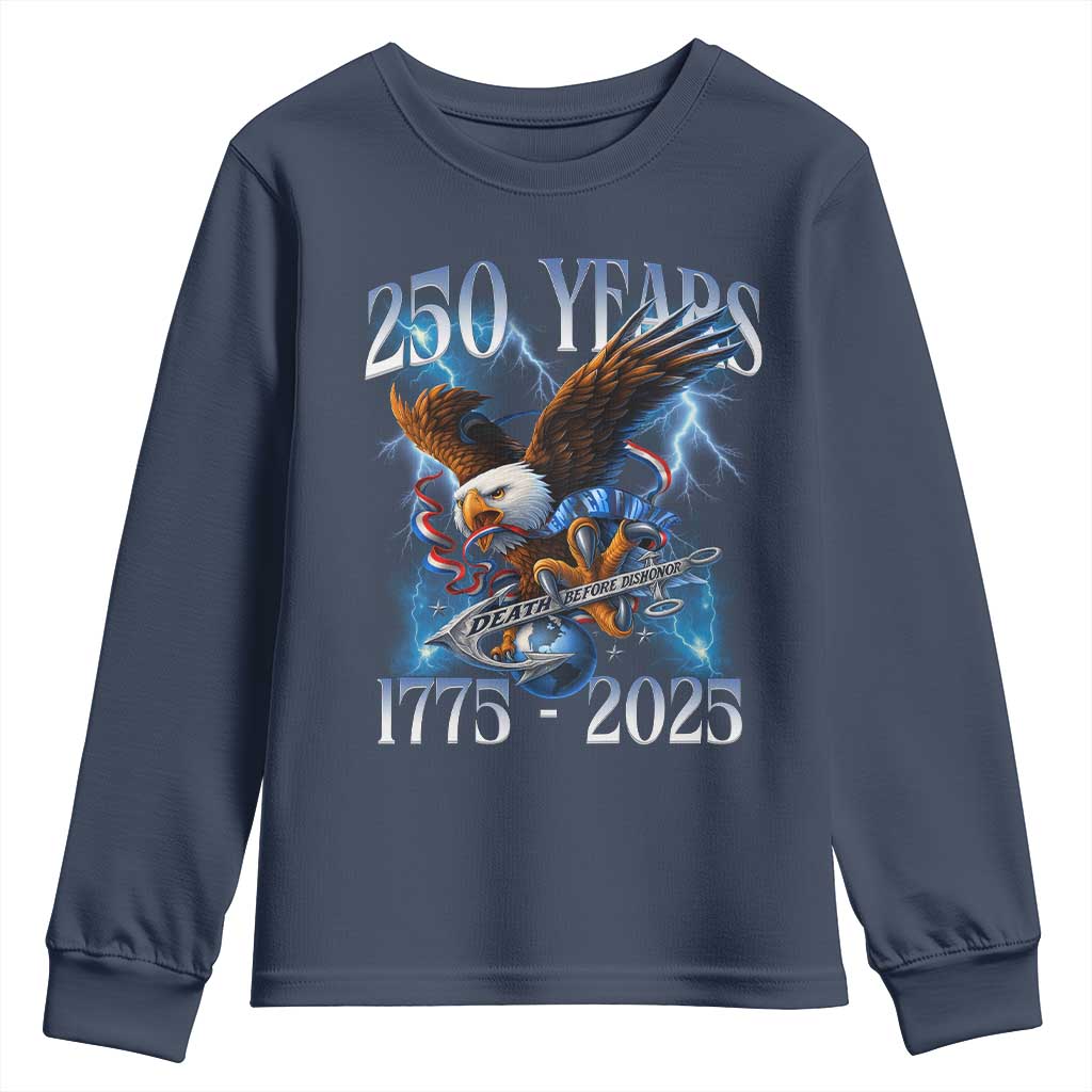 Marine Veteran 250th Anniversary Youth Sweatshirt Eagle Patriotic Military Gift for Marines Veterans - Wonder Print Shop