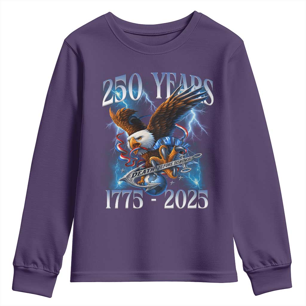 Marine Veteran 250th Anniversary Youth Sweatshirt Eagle Patriotic Military Gift for Marines Veterans - Wonder Print Shop