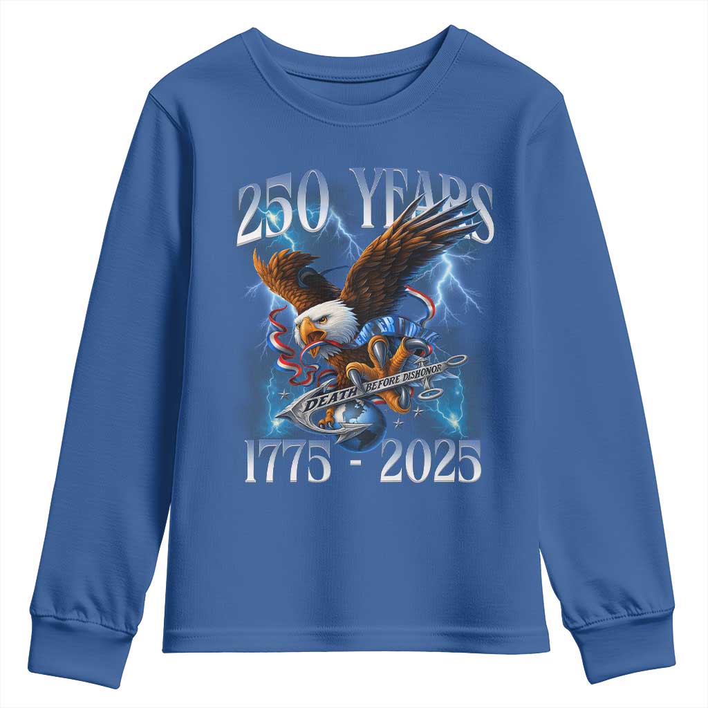 Marine Veteran 250th Anniversary Youth Sweatshirt Eagle Patriotic Military Gift for Marines Veterans - Wonder Print Shop