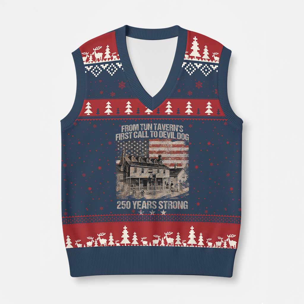 Tun Tavern 250th Anniversary V-Neck Knit Sweater Vest Patriotic Veteran Military Gift American Flag - Wonder Print Shop