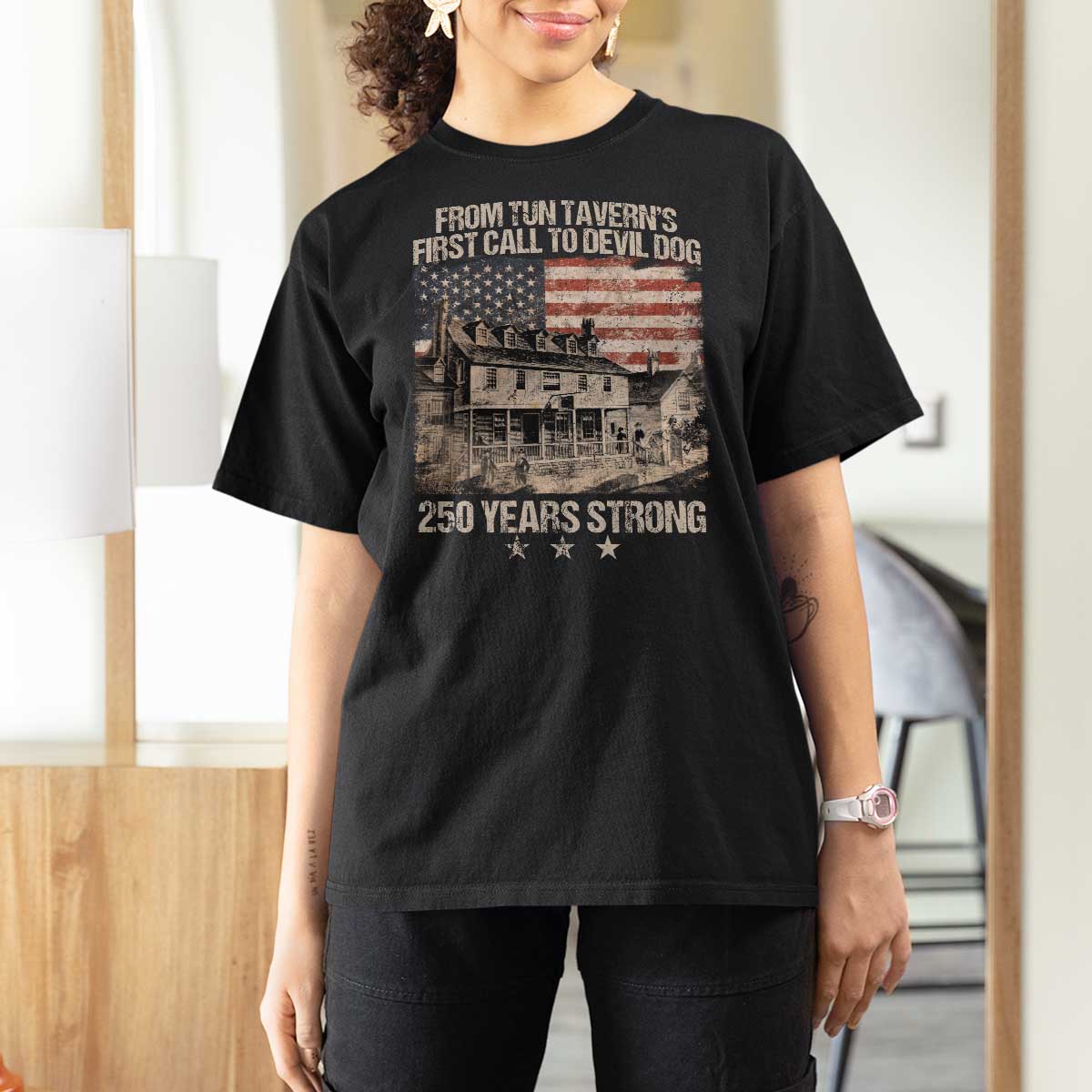 Tun Tavern 250th Anniversary T Shirt For Women Patriotic Veteran Military Gift American Flag - Wonder Print Shop
