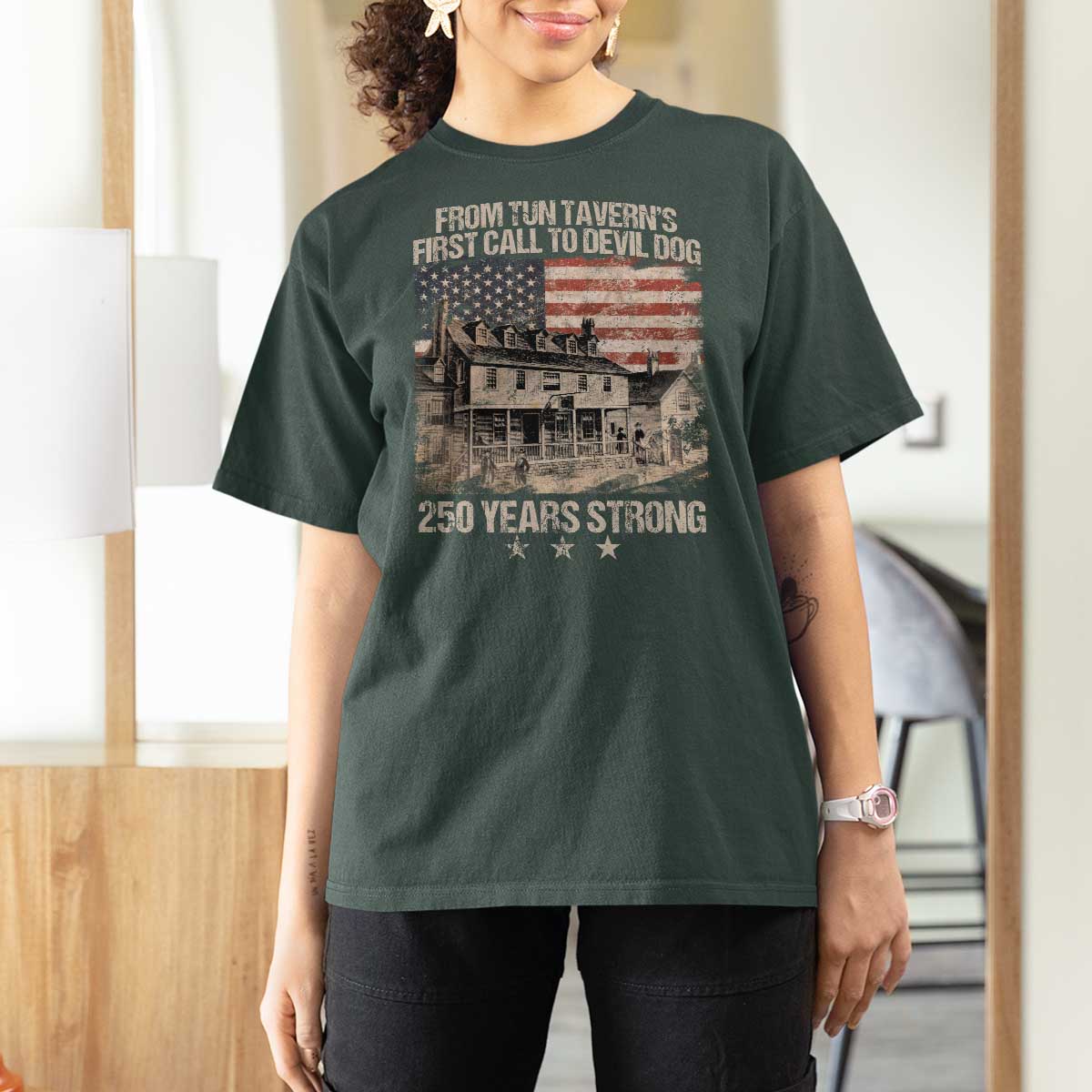 Tun Tavern 250th Anniversary T Shirt For Women Patriotic Veteran Military Gift American Flag - Wonder Print Shop
