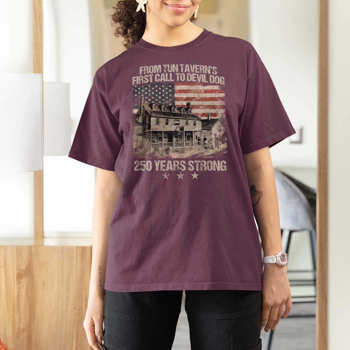 Tun Tavern 250th Anniversary T Shirt For Women Patriotic Veteran Military Gift American Flag - Wonder Print Shop