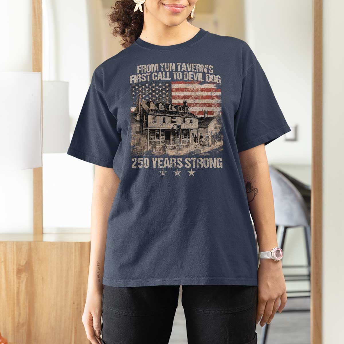Tun Tavern 250th Anniversary T Shirt For Women Patriotic Veteran Military Gift American Flag - Wonder Print Shop
