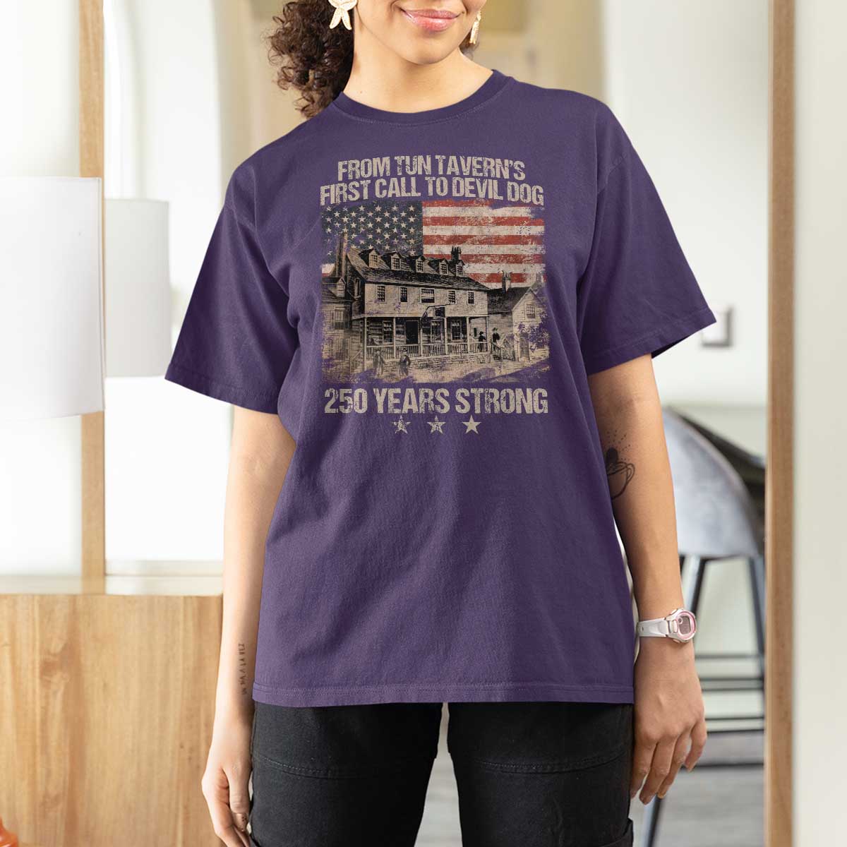 Tun Tavern 250th Anniversary T Shirt For Women Patriotic Veteran Military Gift American Flag - Wonder Print Shop