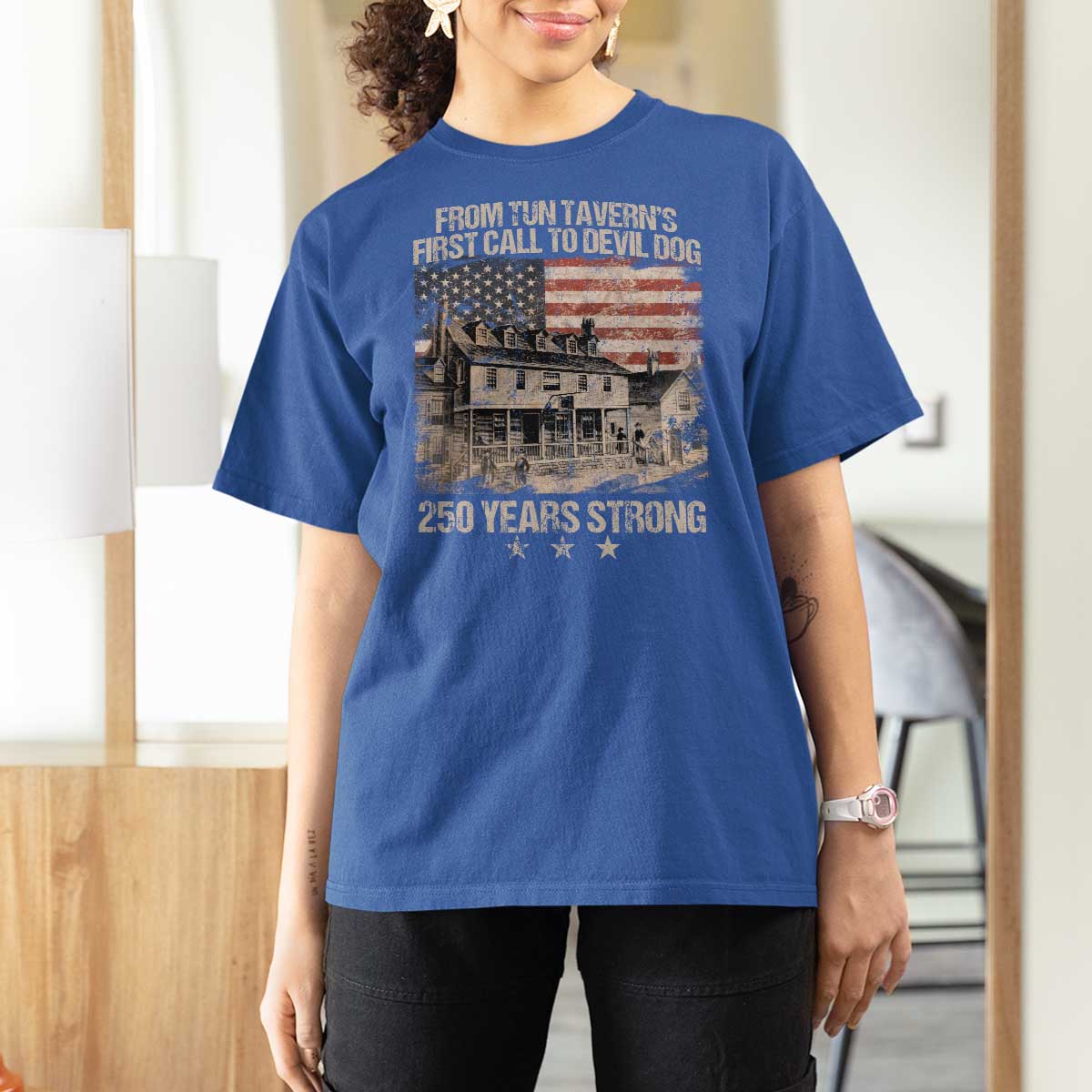 Tun Tavern 250th Anniversary T Shirt For Women Patriotic Veteran Military Gift American Flag - Wonder Print Shop
