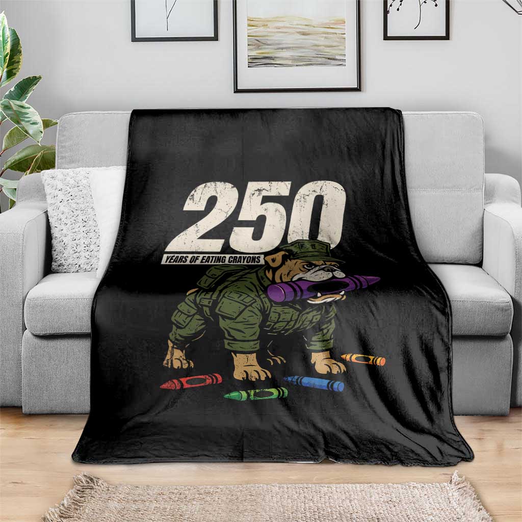 250 Years Of Eating Crayons Throw Blanket Vintage Bulldog Patriotic Veteran Military Gift - Wonder Print Shop