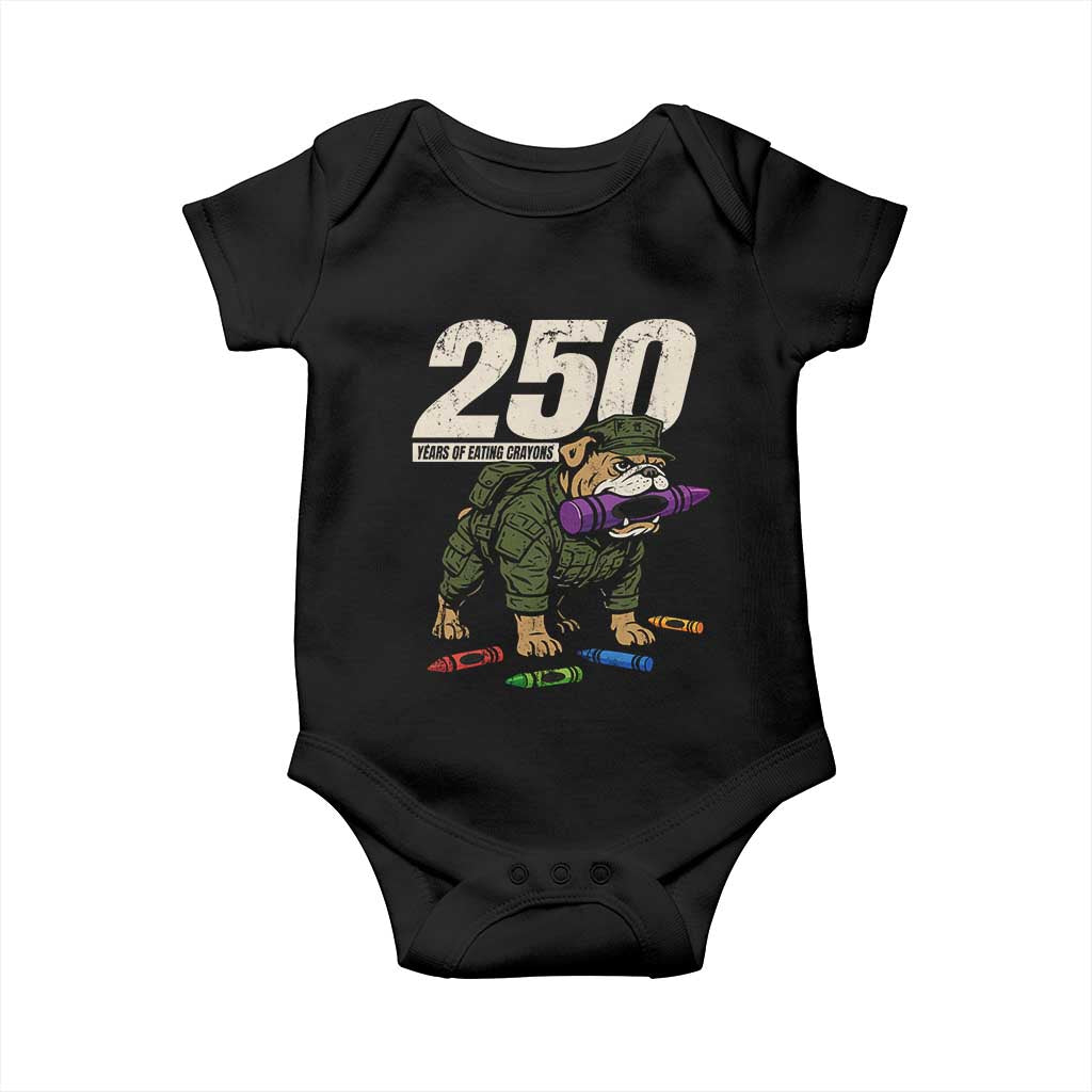 250 Years Of Eating Crayons Baby Onesie Vintage Bulldog Patriotic Veteran Military Gift - Wonder Print Shop