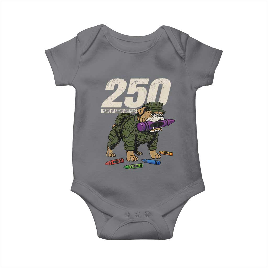 250 Years Of Eating Crayons Baby Onesie Vintage Bulldog Patriotic Veteran Military Gift - Wonder Print Shop