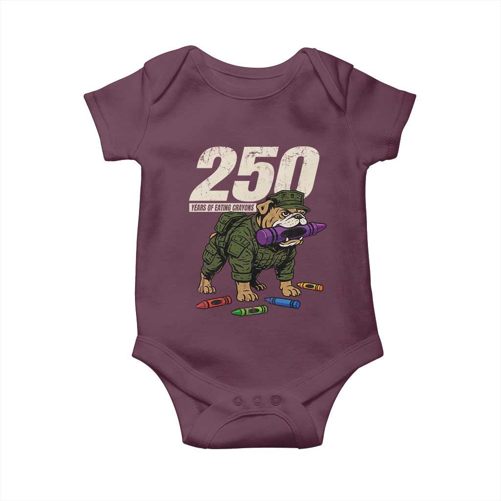 250 Years Of Eating Crayons Baby Onesie Vintage Bulldog Patriotic Veteran Military Gift - Wonder Print Shop
