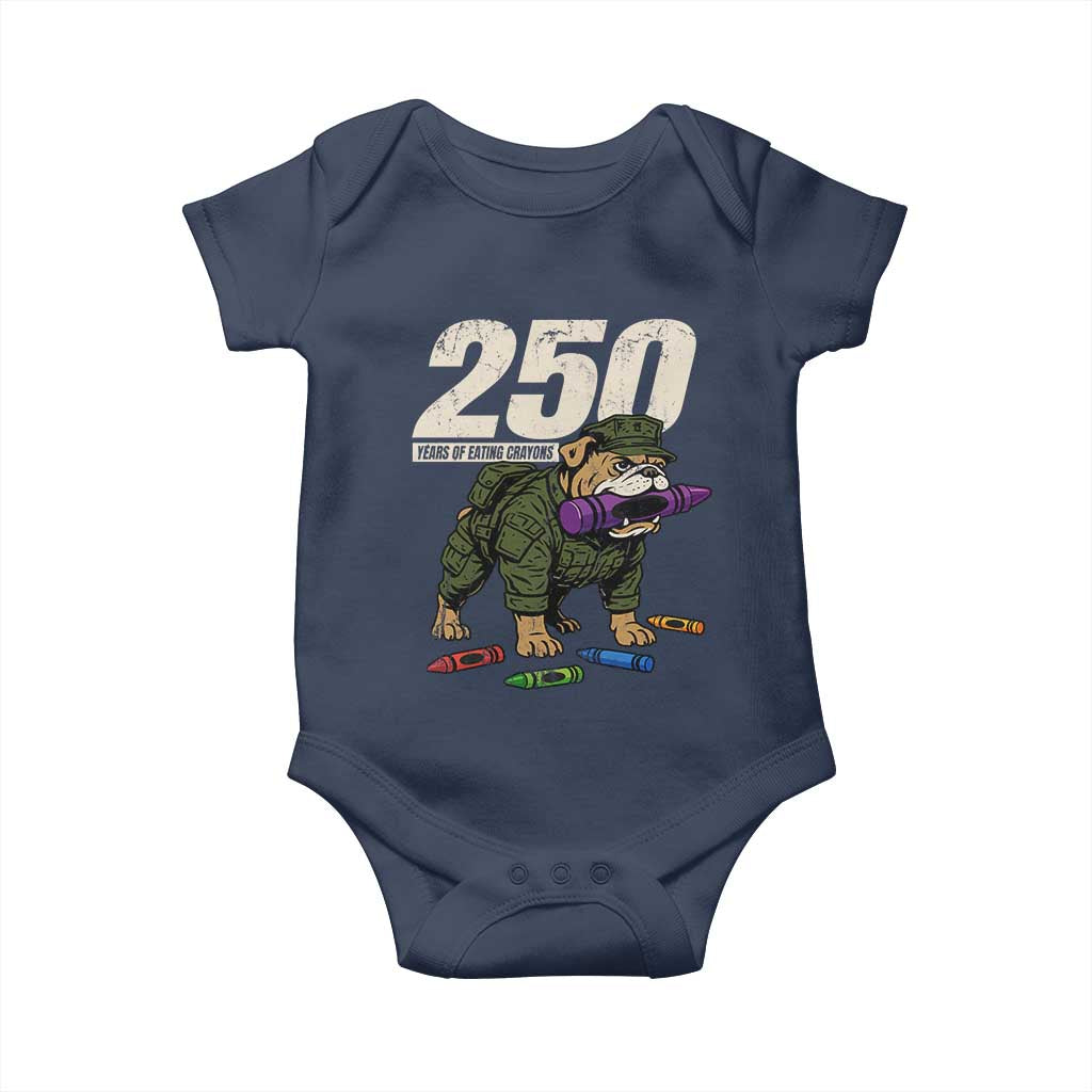 250 Years Of Eating Crayons Baby Onesie Vintage Bulldog Patriotic Veteran Military Gift - Wonder Print Shop