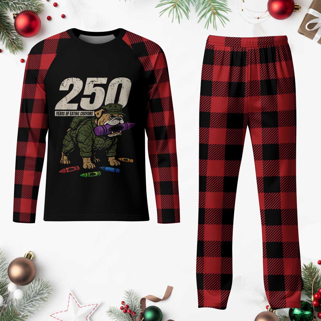 250 Years Of Eating Crayons Plaid Pajama Set Vintage Bulldog Patriotic Veteran Military Gift - Wonder Print Shop
