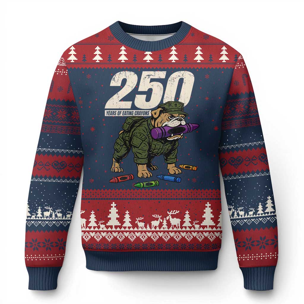 250 Years Of Eating Crayons Ugly Christmas Sweater Vintage Bulldog Patriotic Veteran Military Gift - Wonder Print Shop