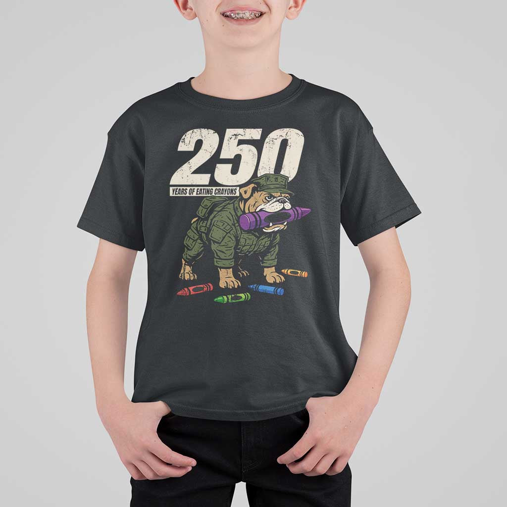 250 Years Of Eating Crayons T Shirt For Kid Vintage Bulldog Patriotic Veteran Military Gift - Wonder Print Shop