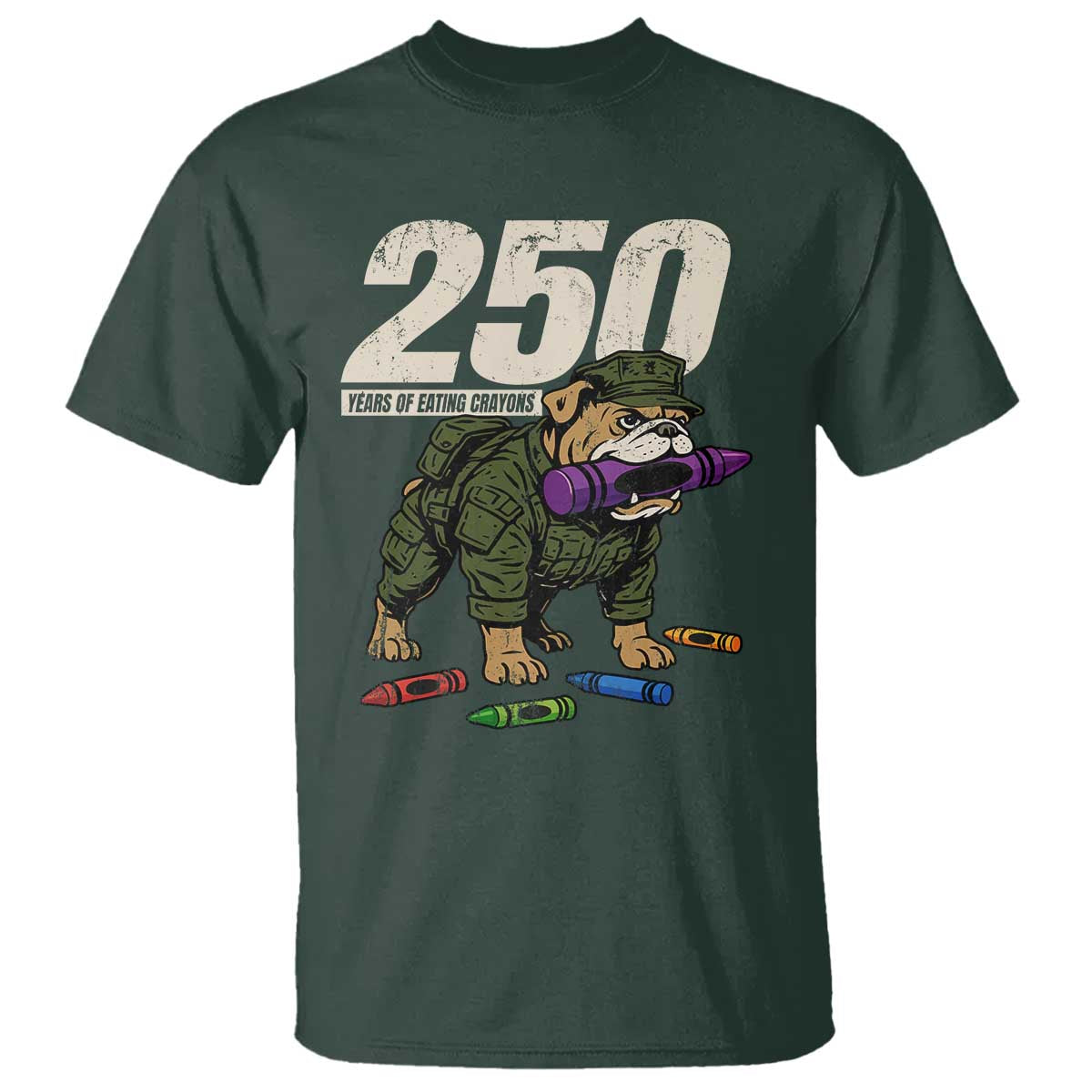 250 Years Of Eating Crayons T Shirt Vintage Bulldog Patriotic Veteran Military Gift - Wonder Print Shop