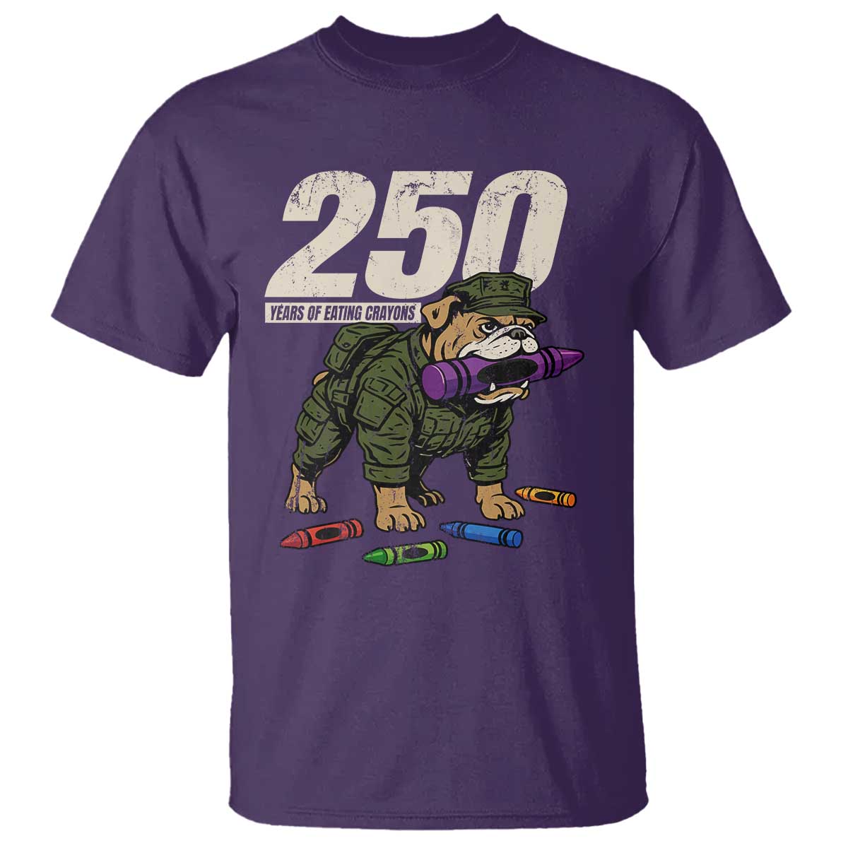 250 Years Of Eating Crayons T Shirt Vintage Bulldog Patriotic Veteran Military Gift - Wonder Print Shop