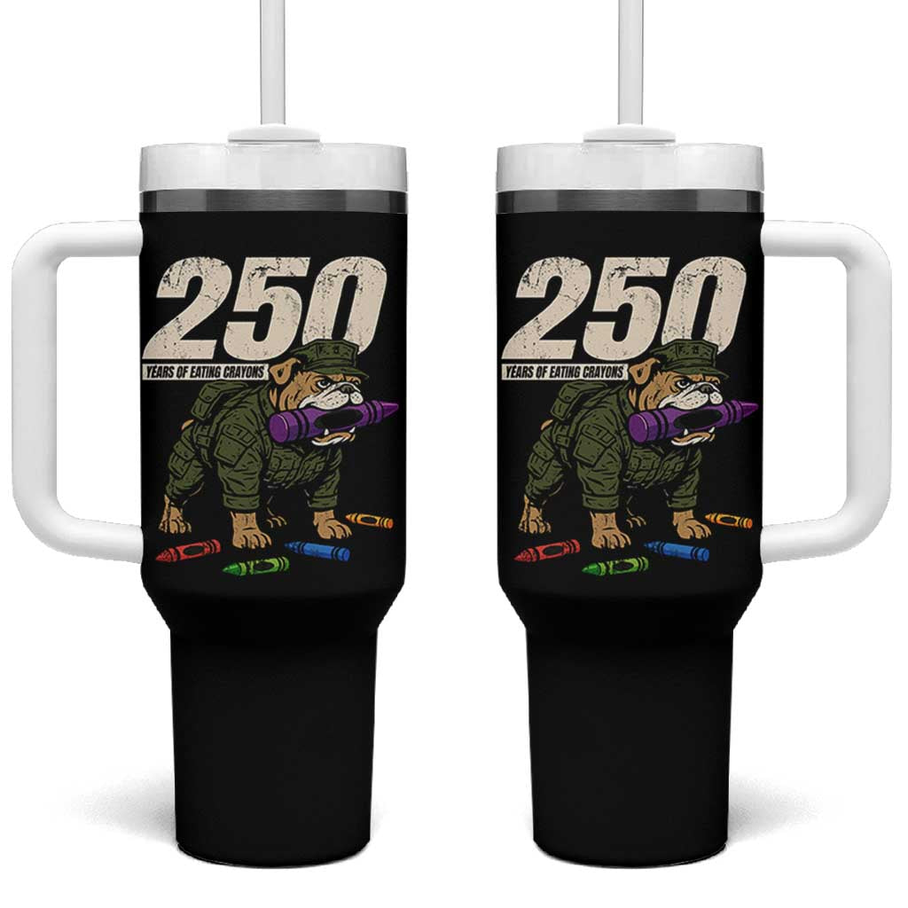 250 Years Of Eating Crayons Tumbler With Handle Vintage Bulldog Patriotic Veteran Military Gift - Wonder Print Shop