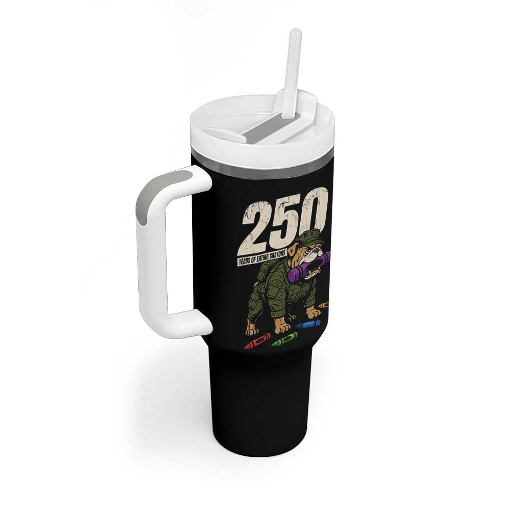 250 Years Of Eating Crayons Tumbler With Handle Vintage Bulldog Patriotic Veteran Military Gift - Wonder Print Shop