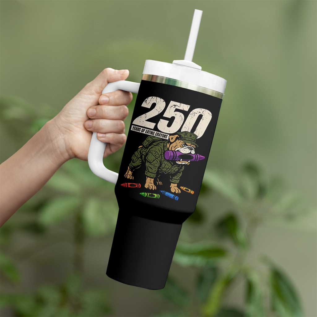 250 Years Of Eating Crayons Tumbler With Handle Vintage Bulldog Patriotic Veteran Military Gift - Wonder Print Shop