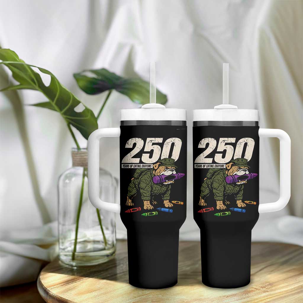 250 Years Of Eating Crayons Tumbler With Handle Vintage Bulldog Patriotic Veteran Military Gift - Wonder Print Shop