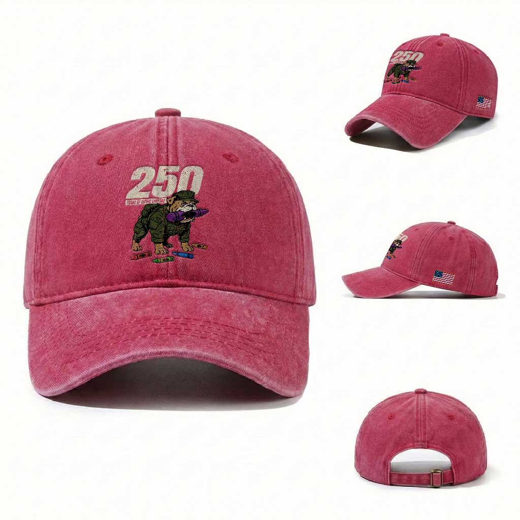 250 Years Of Eating Crayons Washed Cotton Baseball Cap Vintage Bulldog Patriotic Veteran Military Gift