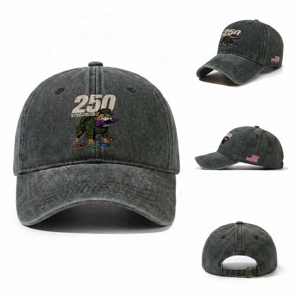 250 Years Of Eating Crayons Washed Cotton Baseball Cap Vintage Bulldog Patriotic Veteran Military Gift