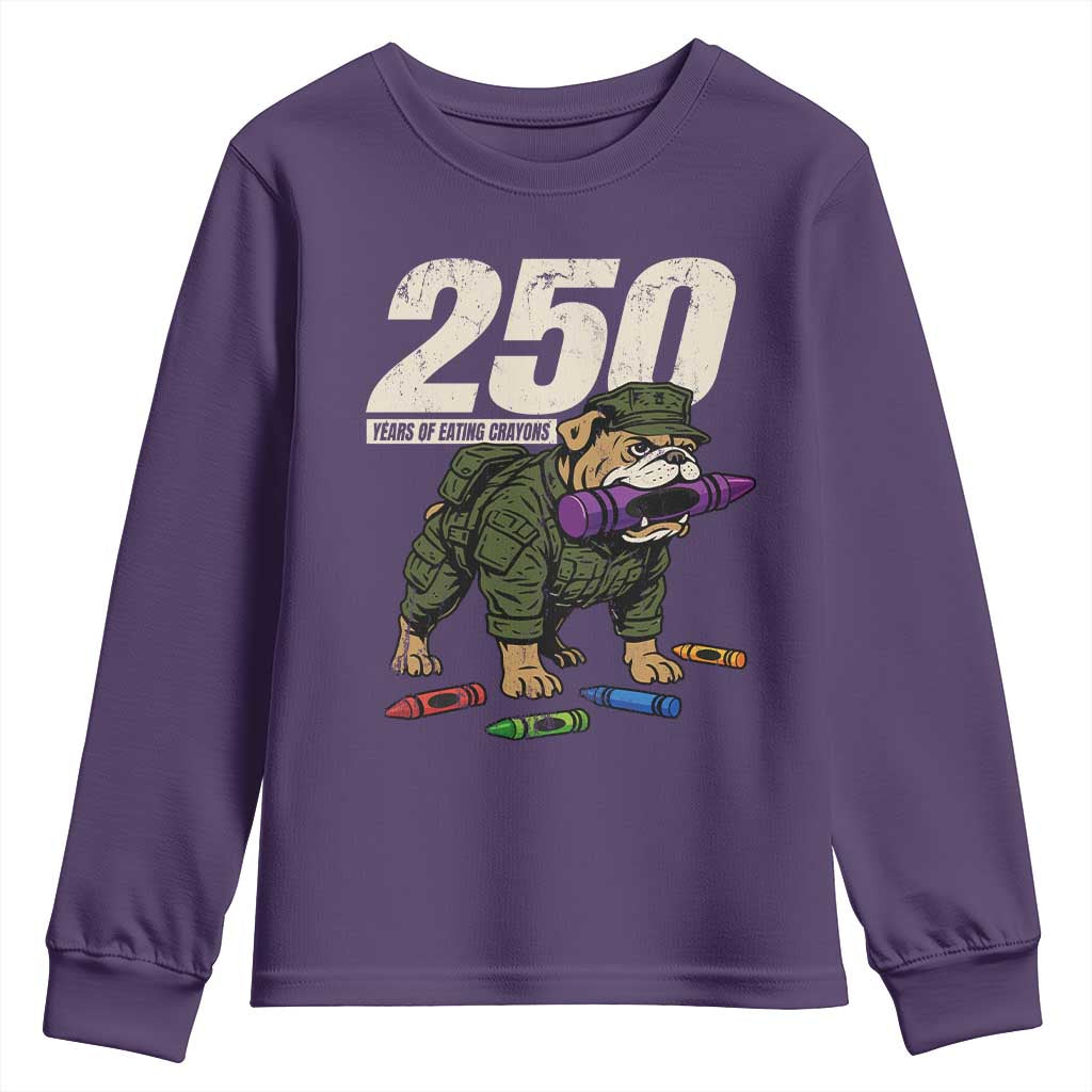 250 Years Of Eating Crayons Youth Sweatshirt Vintage Bulldog Patriotic Veteran Military Gift - Wonder Print Shop