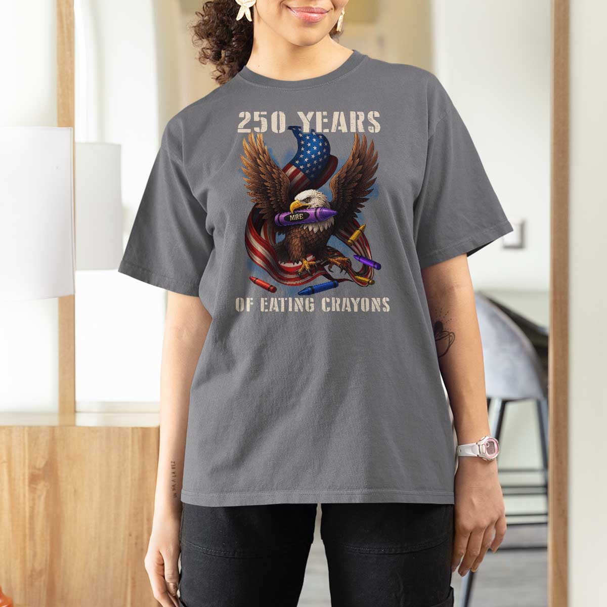 250 Years Of Eating Crayons T Shirt For Women Funny Eagle 250th Anniversary Veterans Gifts - Wonder Print Shop