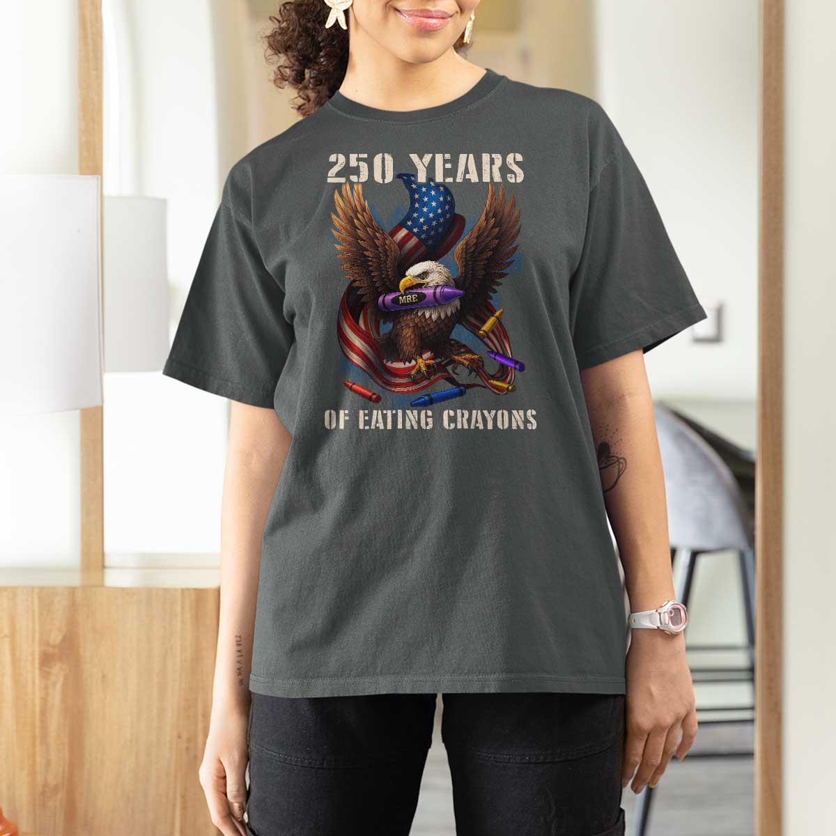 250 Years Of Eating Crayons T Shirt For Women Funny Eagle 250th Anniversary Veterans Gifts - Wonder Print Shop