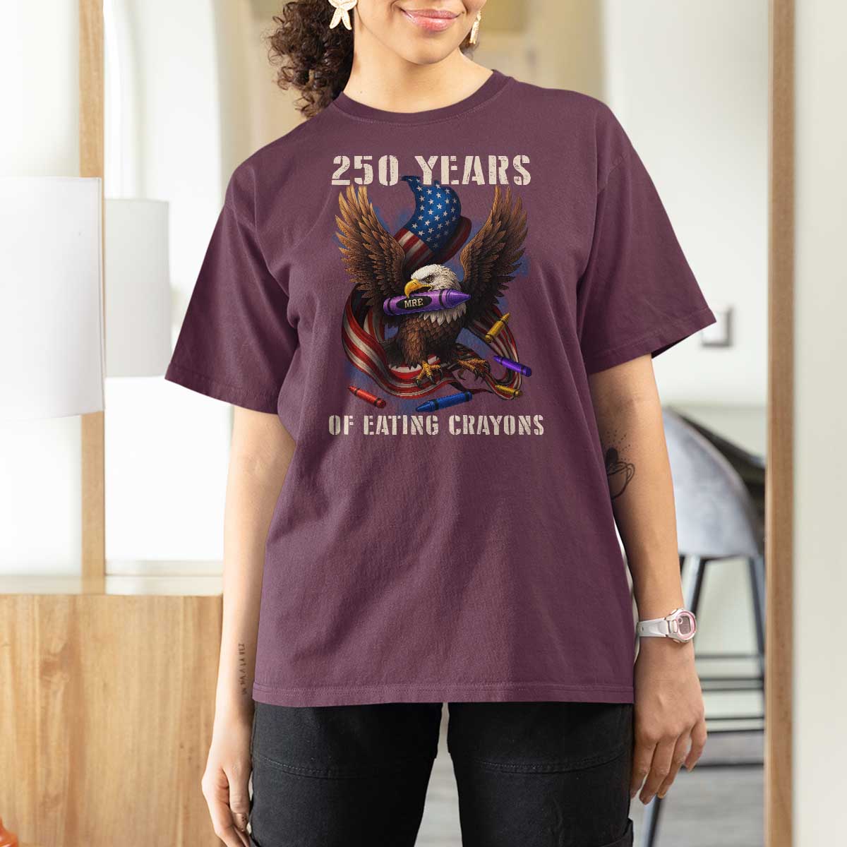 250 Years Of Eating Crayons T Shirt For Women Funny Eagle 250th Anniversary Veterans Gifts - Wonder Print Shop