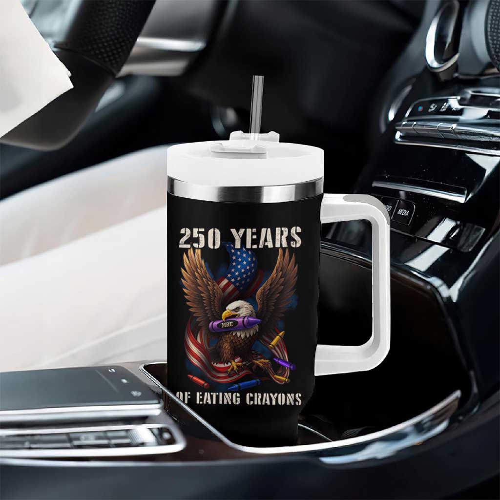 250 Years Of Eating Crayons Tumbler With Handle Funny Eagle 250th Anniversary Veterans Gifts - Wonder Print Shop