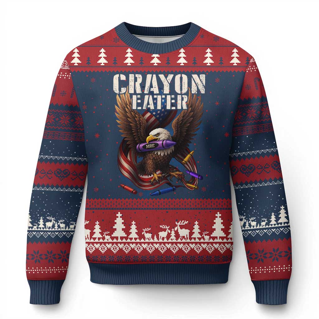 Crayon Eater Ugly Christmas Sweater Funny Eagle 250th Anniversary Veterans Gifts - Wonder Print Shop