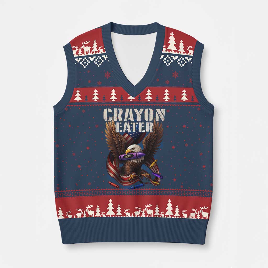 Crayon Eater V-Neck Knit Sweater Vest Funny Eagle 250th Anniversary Veterans Gifts - Wonder Print Shop