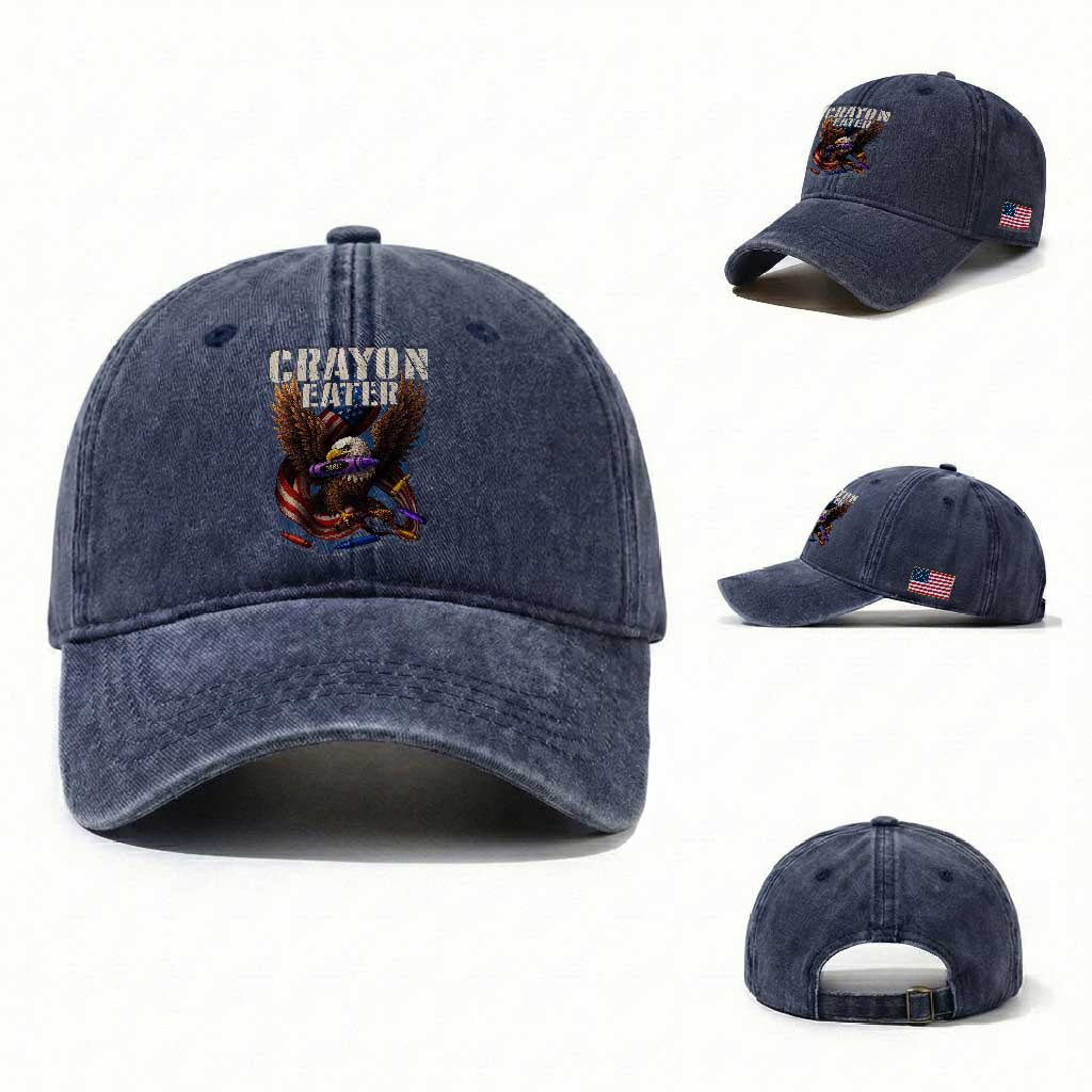 Crayon Eater Washed Cotton Baseball Cap Funny Eagle 250th Anniversary Veterans Gifts