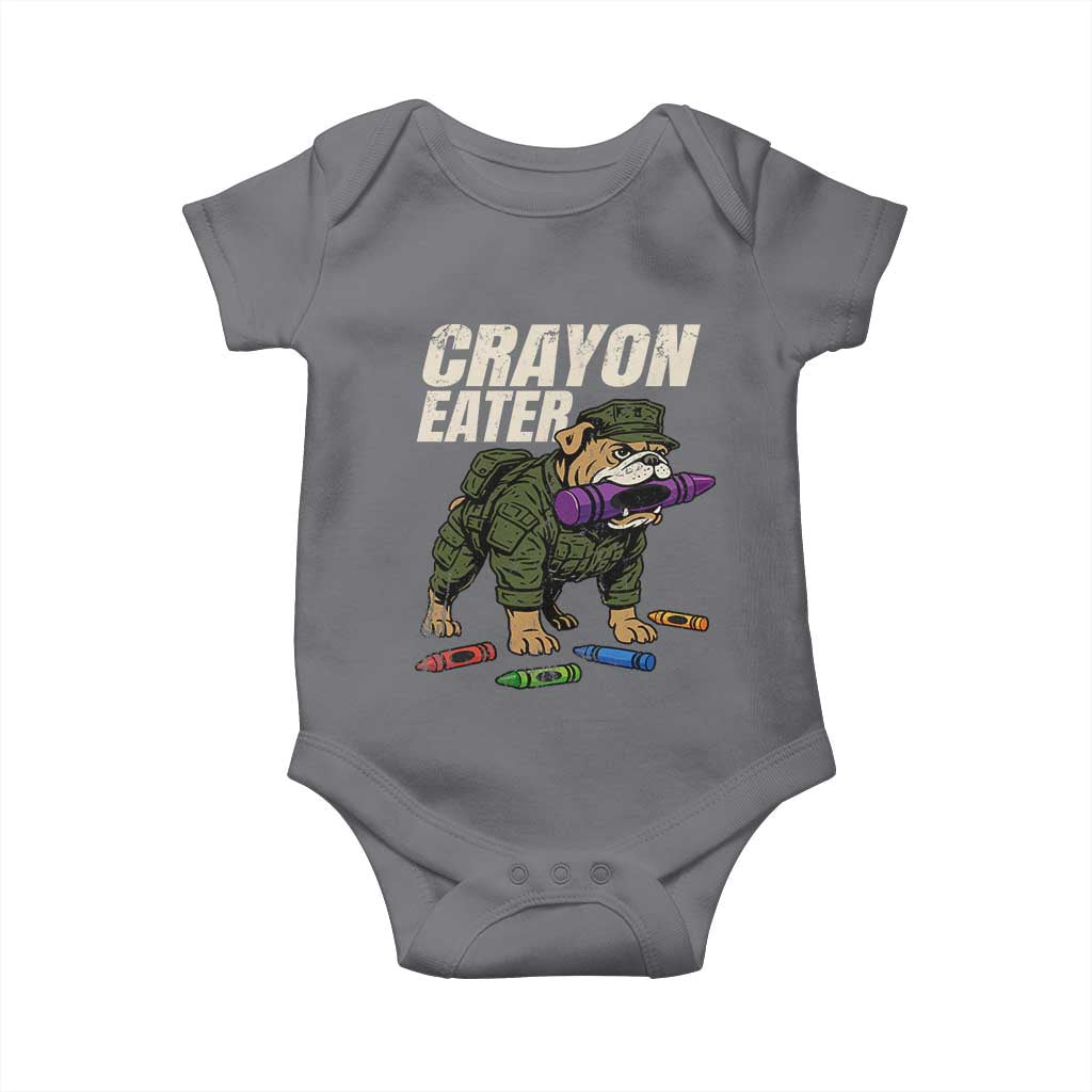 Crayon Eater Baby Onesie Funny Bulldog Military Corps Proud Soldier Family - Wonder Print Shop