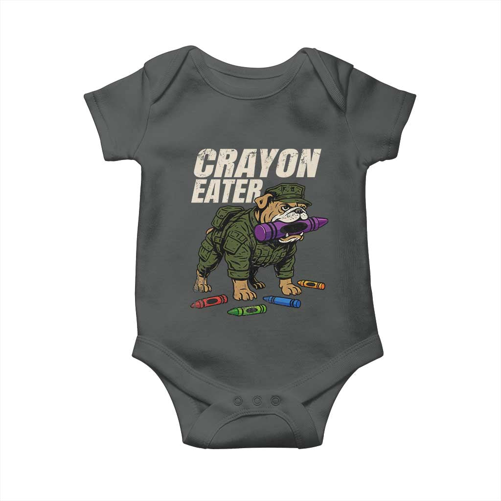 Crayon Eater Baby Onesie Funny Bulldog Military Corps Proud Soldier Family - Wonder Print Shop
