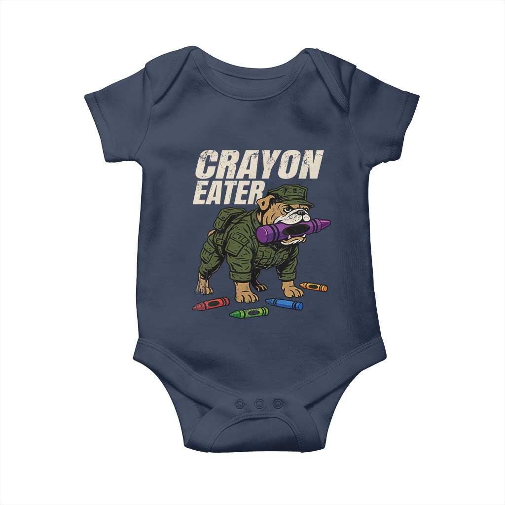 Crayon Eater Baby Onesie Funny Bulldog Military Corps Proud Soldier Family - Wonder Print Shop