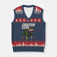 Crayon Eater V-Neck Knit Sweater Vest Funny Bulldog Military Corps Proud Soldier Family - Wonder Print Shop