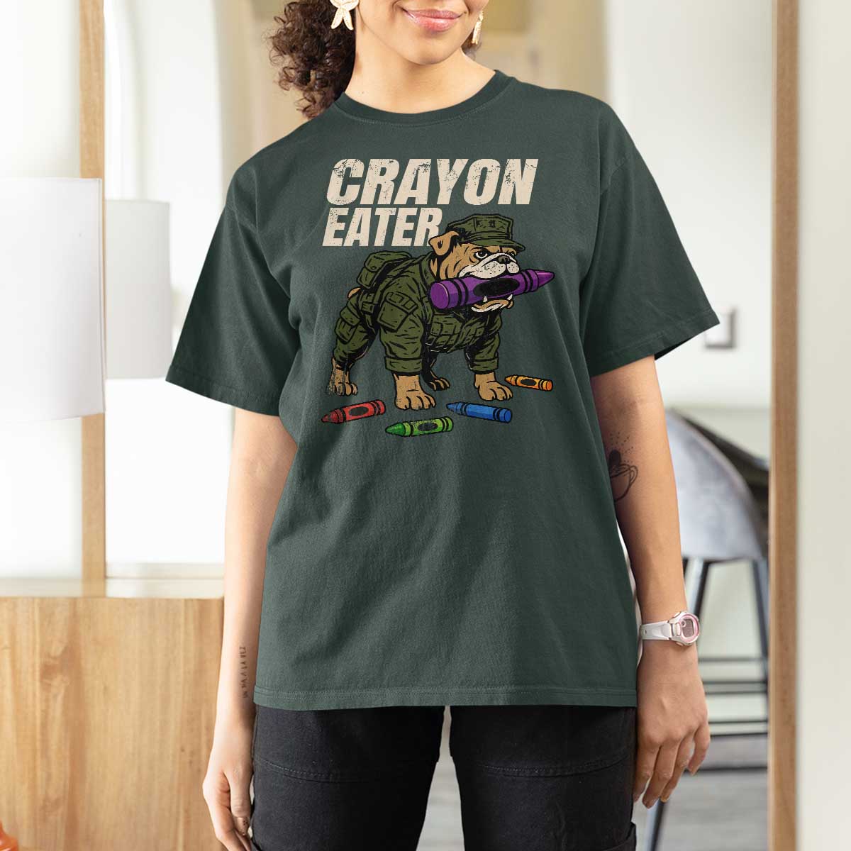 Crayon Eater T Shirt For Women Funny Bulldog Military Corps Proud Soldier Family - Wonder Print Shop