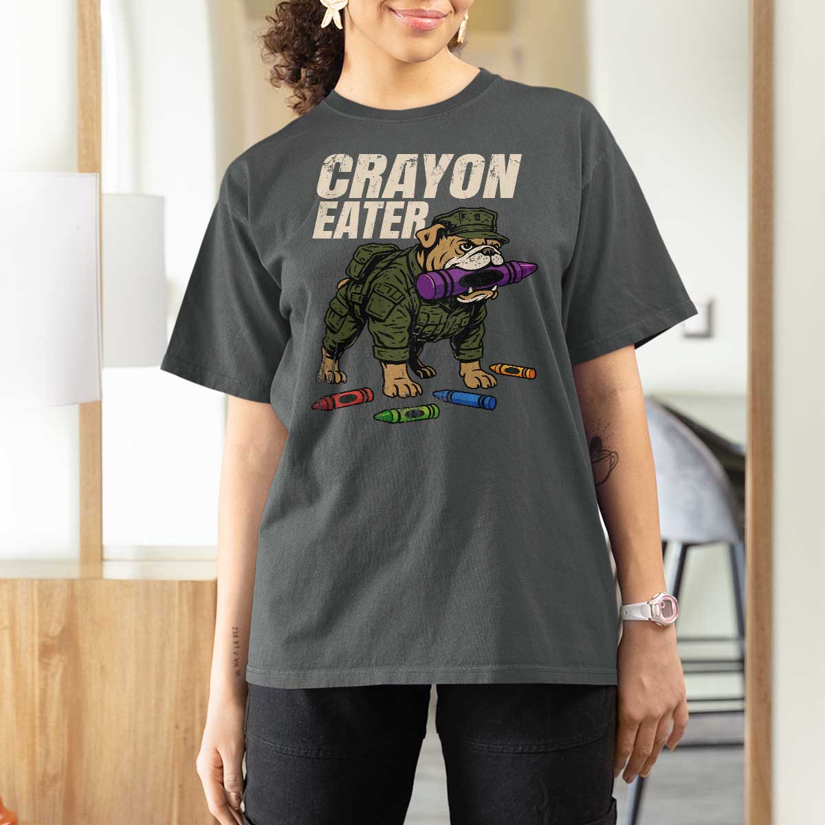 Crayon Eater T Shirt For Women Funny Bulldog Military Corps Proud Soldier Family - Wonder Print Shop