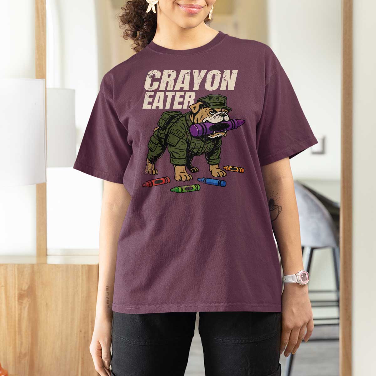 Crayon Eater T Shirt For Women Funny Bulldog Military Corps Proud Soldier Family - Wonder Print Shop