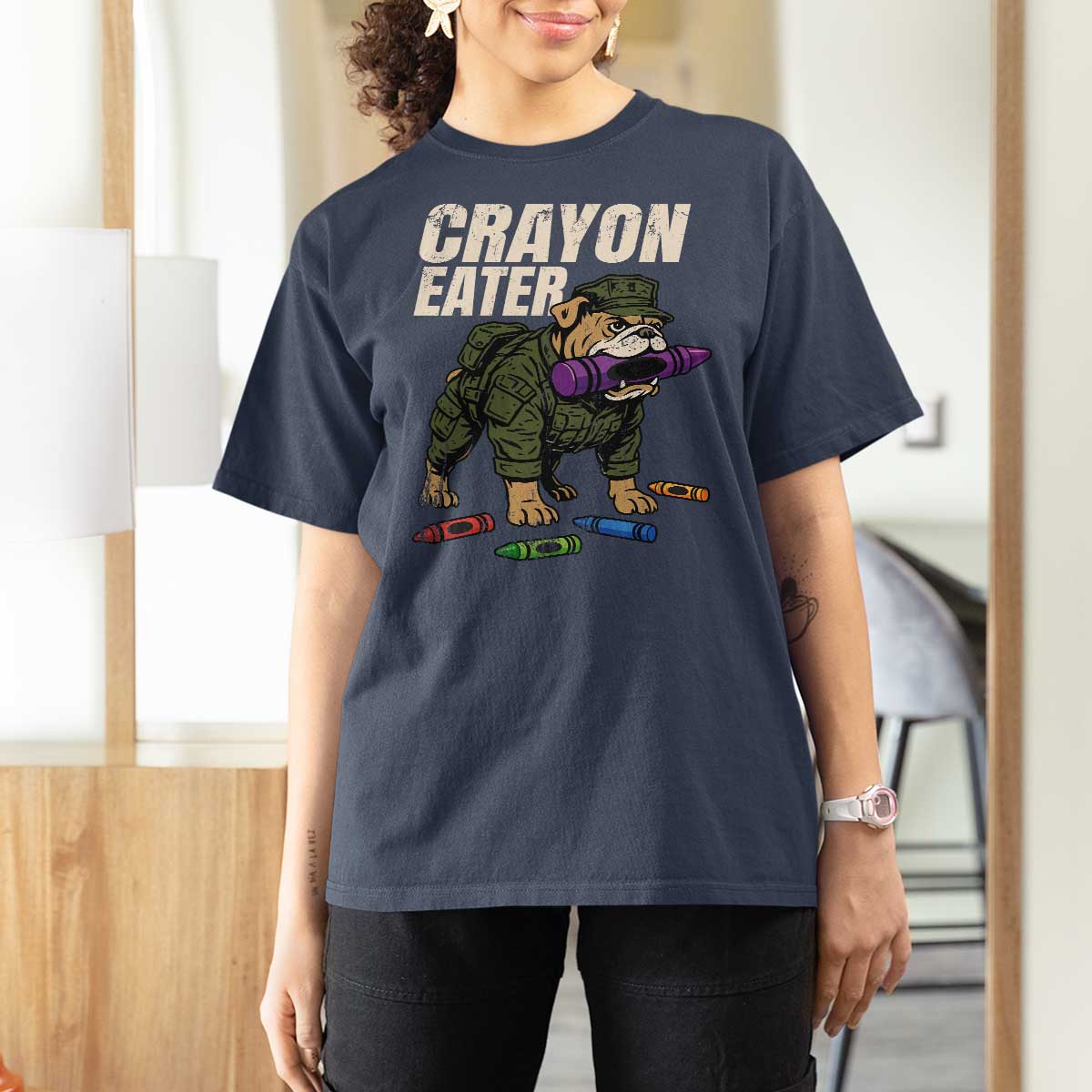 Crayon Eater T Shirt For Women Funny Bulldog Military Corps Proud Soldier Family - Wonder Print Shop